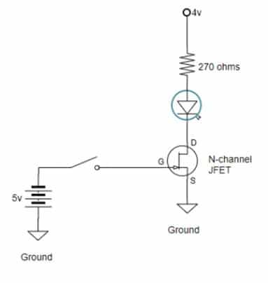 Sơ đồ sau sử dụng mạch JFET kênh N 2N5457 làm công tắc.