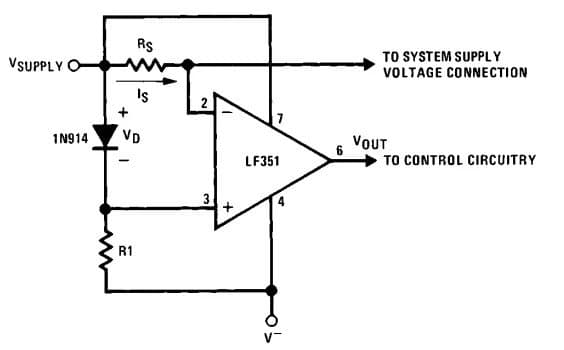 Một ví dụ khác của LF351 là chỉ ra hoặc giới hạn dòng điện cung cấp.