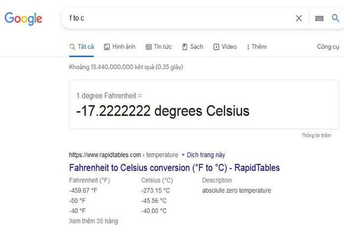 search google fahrenheit to celsius