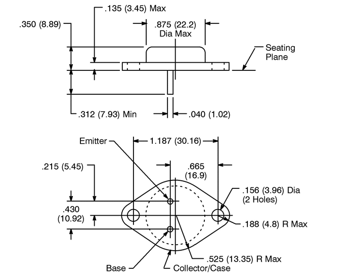Sơ đồ kích thước 2D Transistor 2N3055