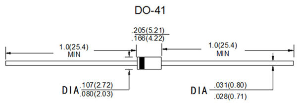Sơ đồ kích thước 2D (DO-41) Diode 1N4001 