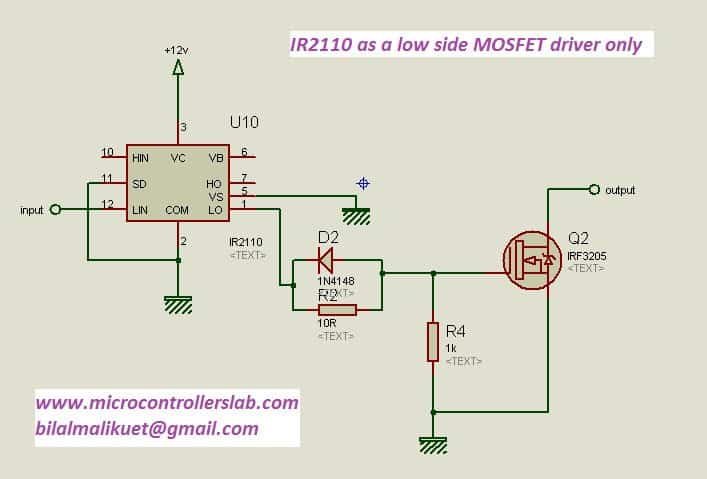 IR2110 làm trình điều khiển MOSFET bên thấp.